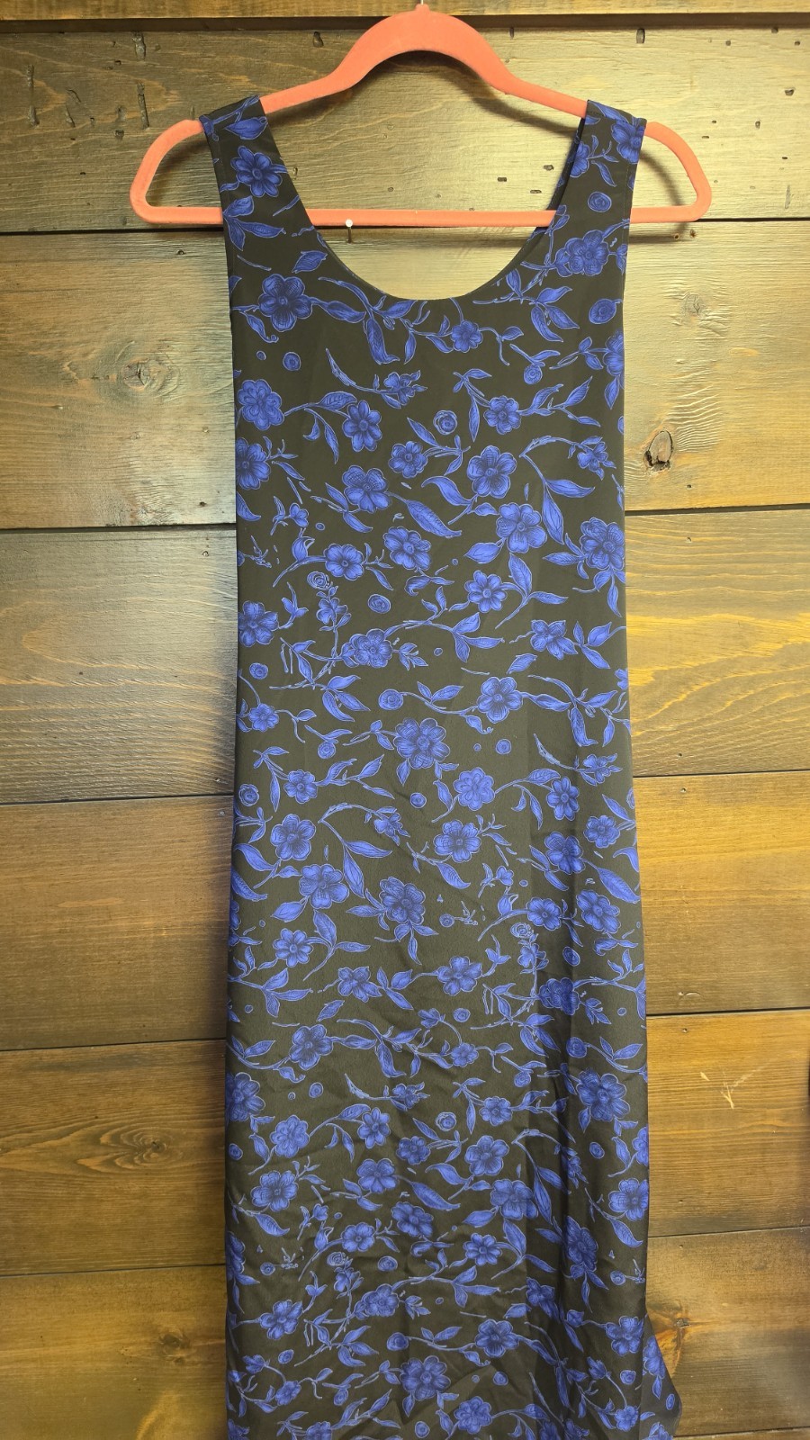 Vintage 90s Y2K Blue Floral Sleeveless Midi Baby Doll Dress Black & Blue Size 6