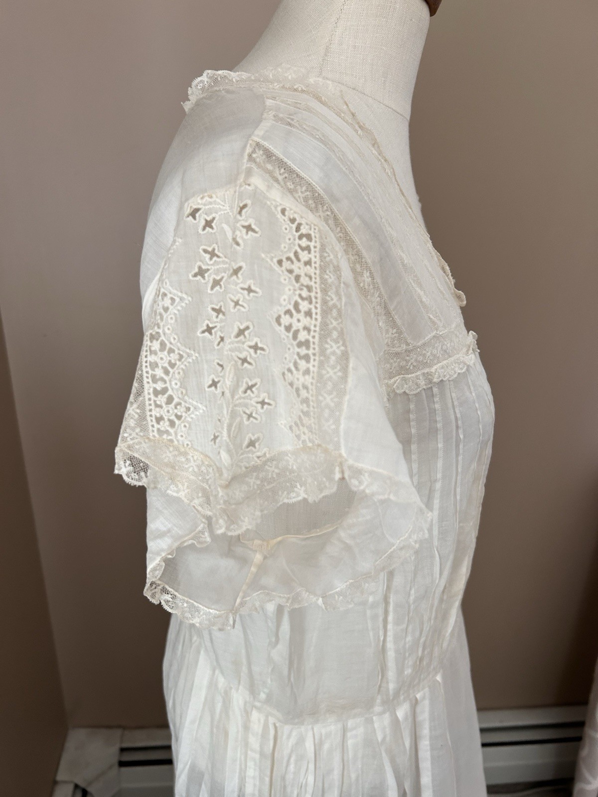 VTG Antique Edwardian 1900’s EMBROIDERED Dress Sz M/L Off White BOHO Wedding