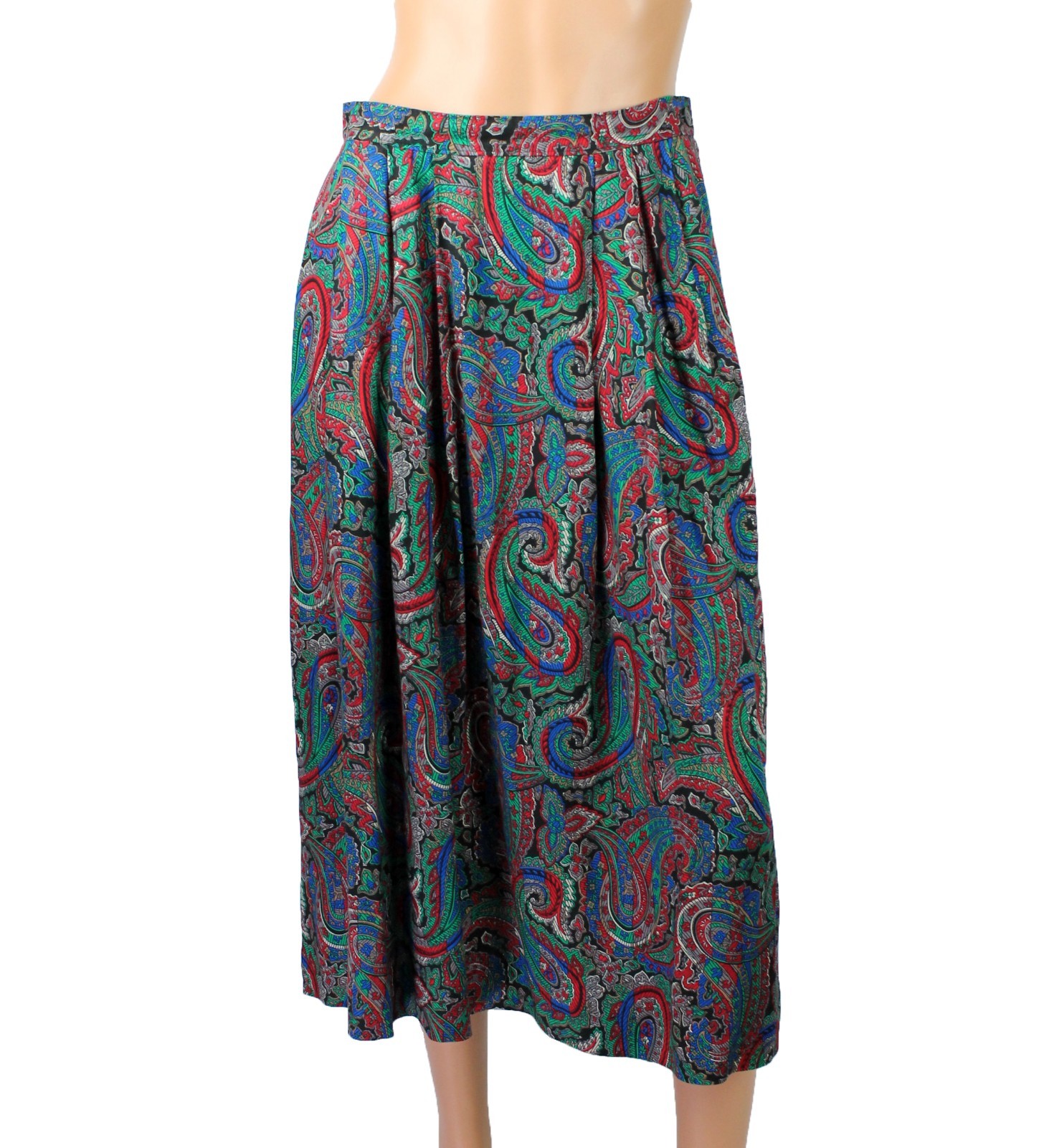 Vintage Pendleton Pleated Midi Skirt Sz 10P M Blue Red Green Paisley Rayon