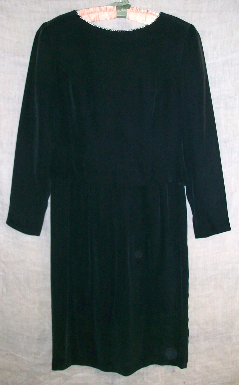 Vintage 90s SHOMI Fine Black Silk Straight Dress Layered Tulip Bodice 8