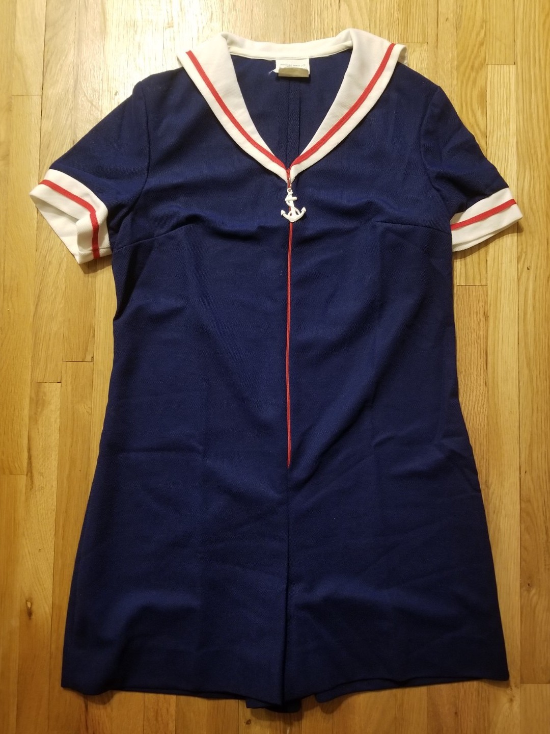 NOS Vintage 1970s Navy Blue SS Sailor Size 15 Hippie 1 Pc Shortalls Polyester