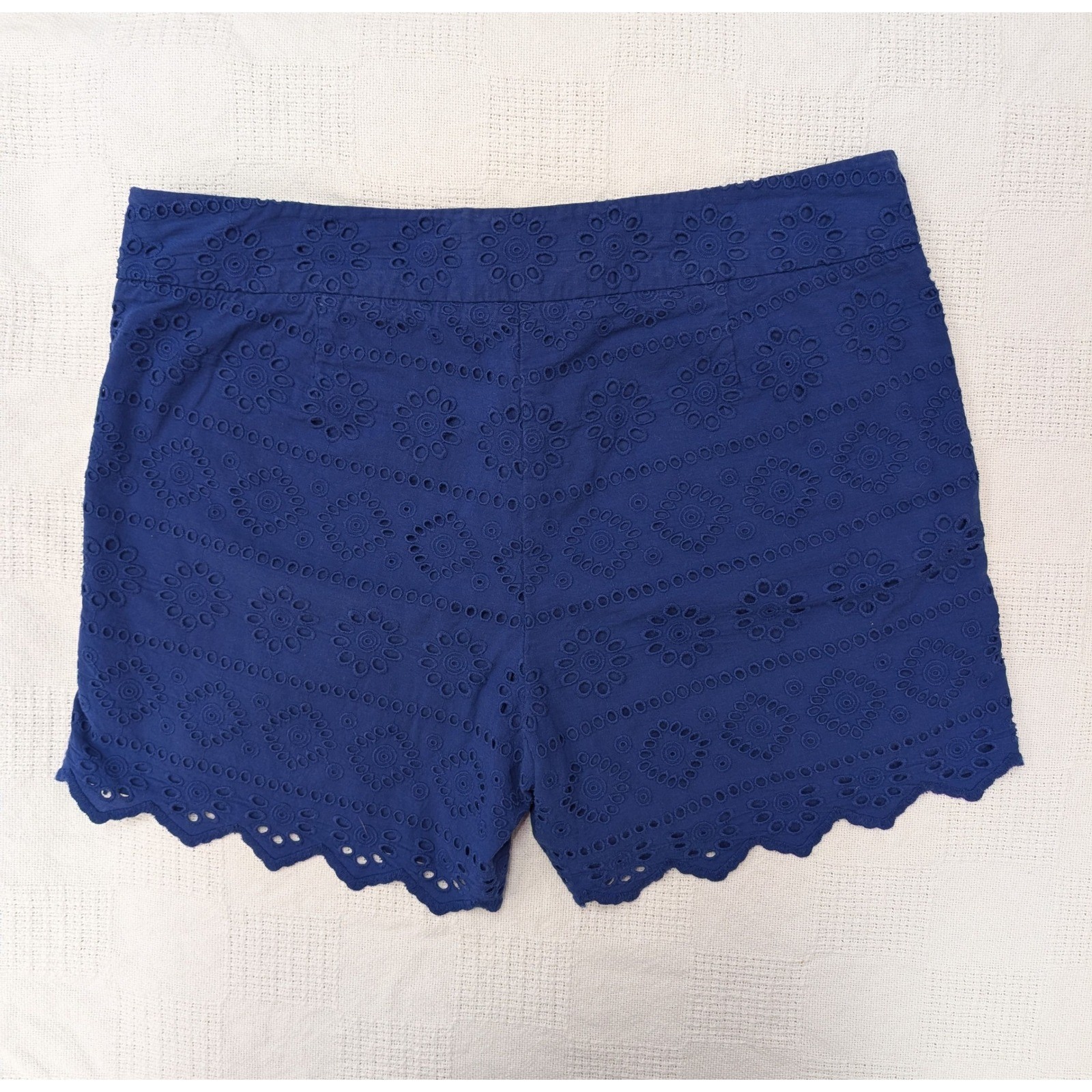 Vineyard Vines Womens Eyelet Shorts Size 10 Blue Embroidered Scalloped Hem Lined