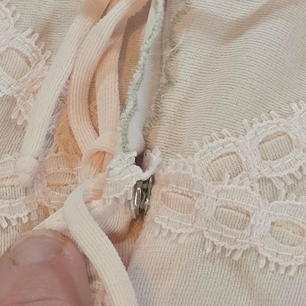 JCPenney Robe Womens Medium Peach Vintage 70s Floral Embroidery Lace-up Maxi USA