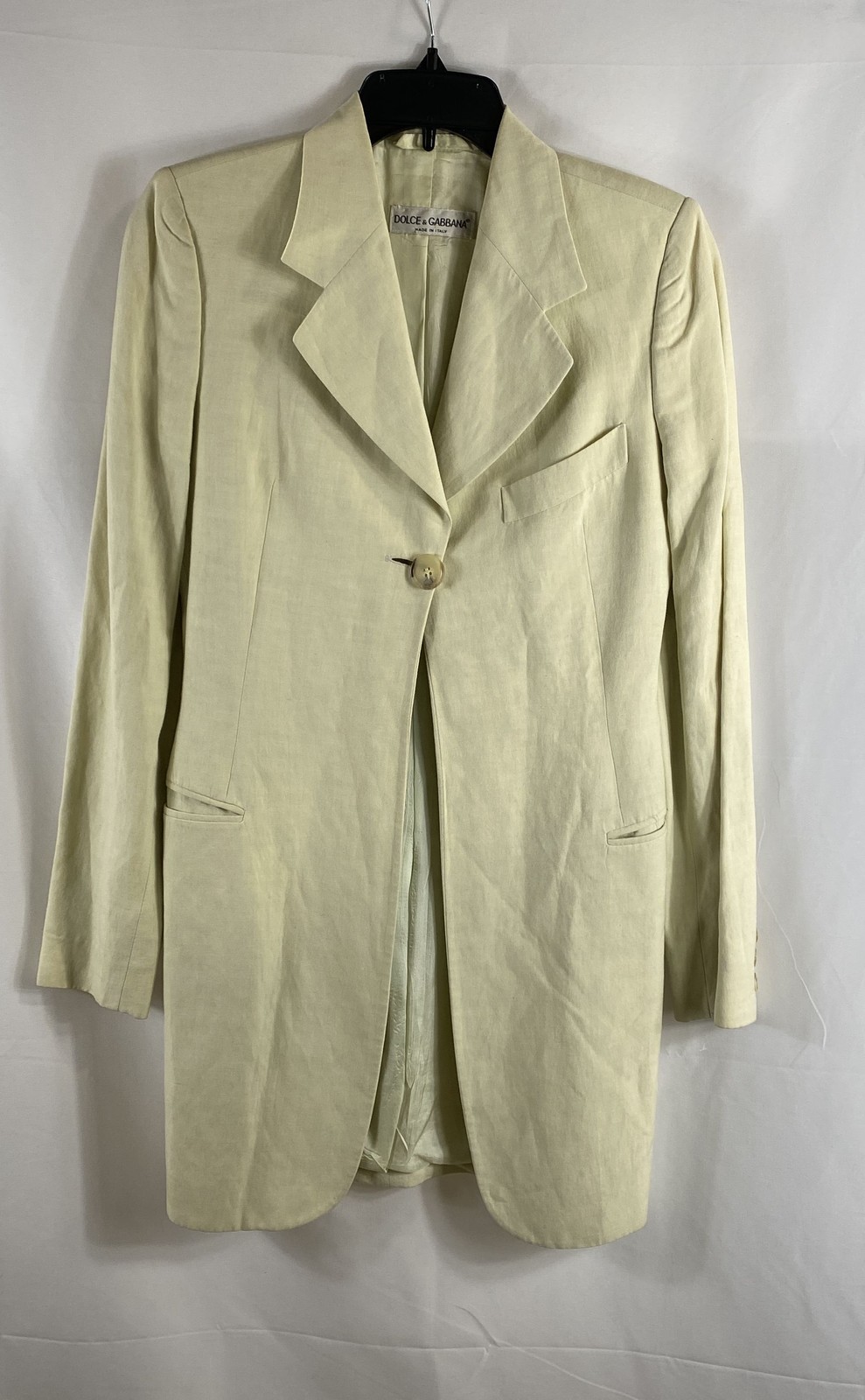 Vintage Dolce & Gabbana Women&rsquo;s Cream Peaked Lapel Longline Blazer Sz M