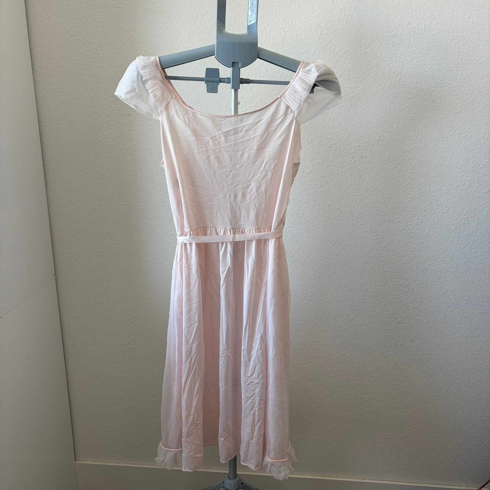 Charmode Nightgown Women 38 Pink Vintage Floral Embroidered Ruffle Sheer Sears