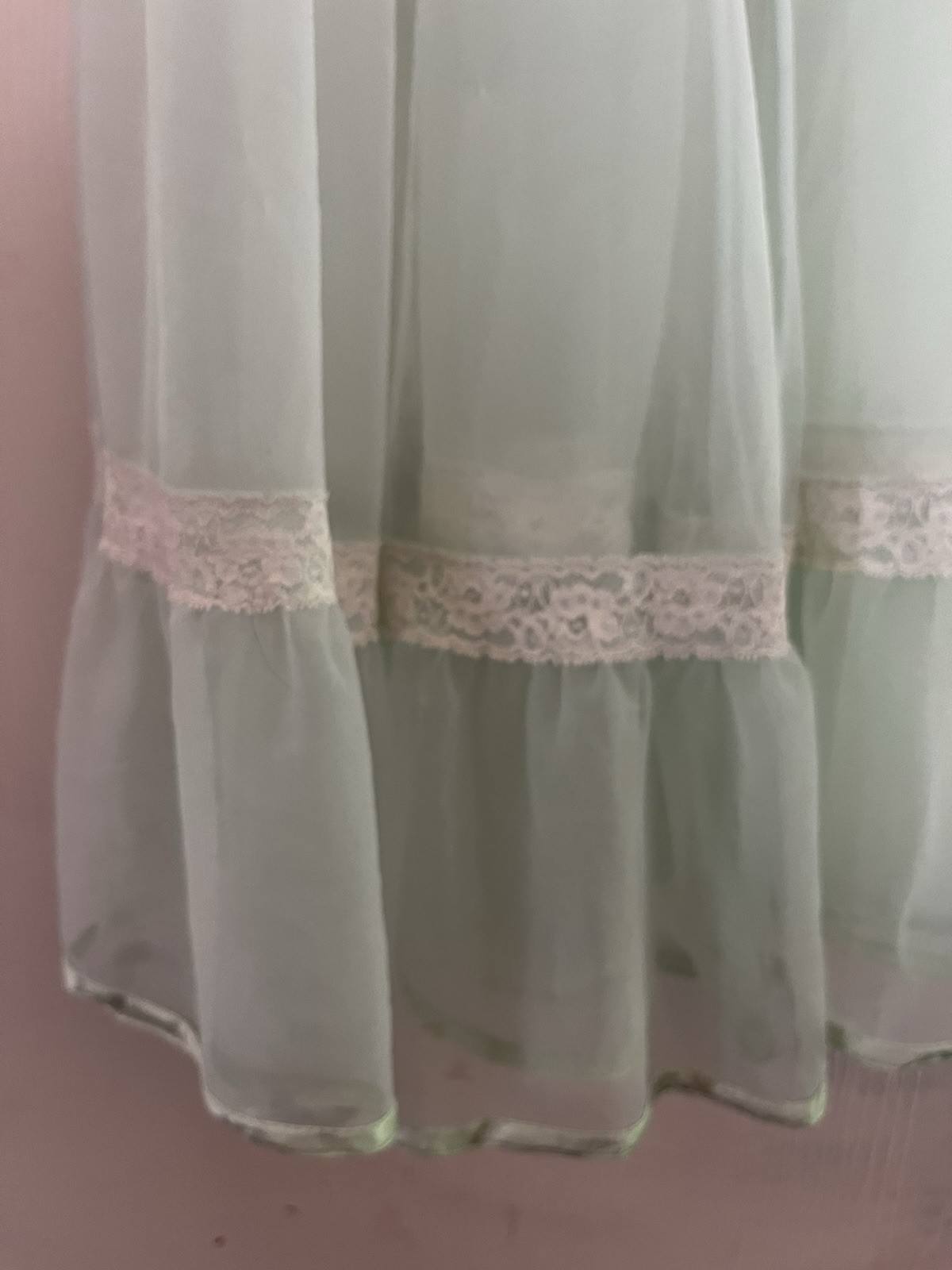 VTG 60s Mint Green Chiffon Ethereal Coquette Bridal Peignor Fairycore Maxi Gown