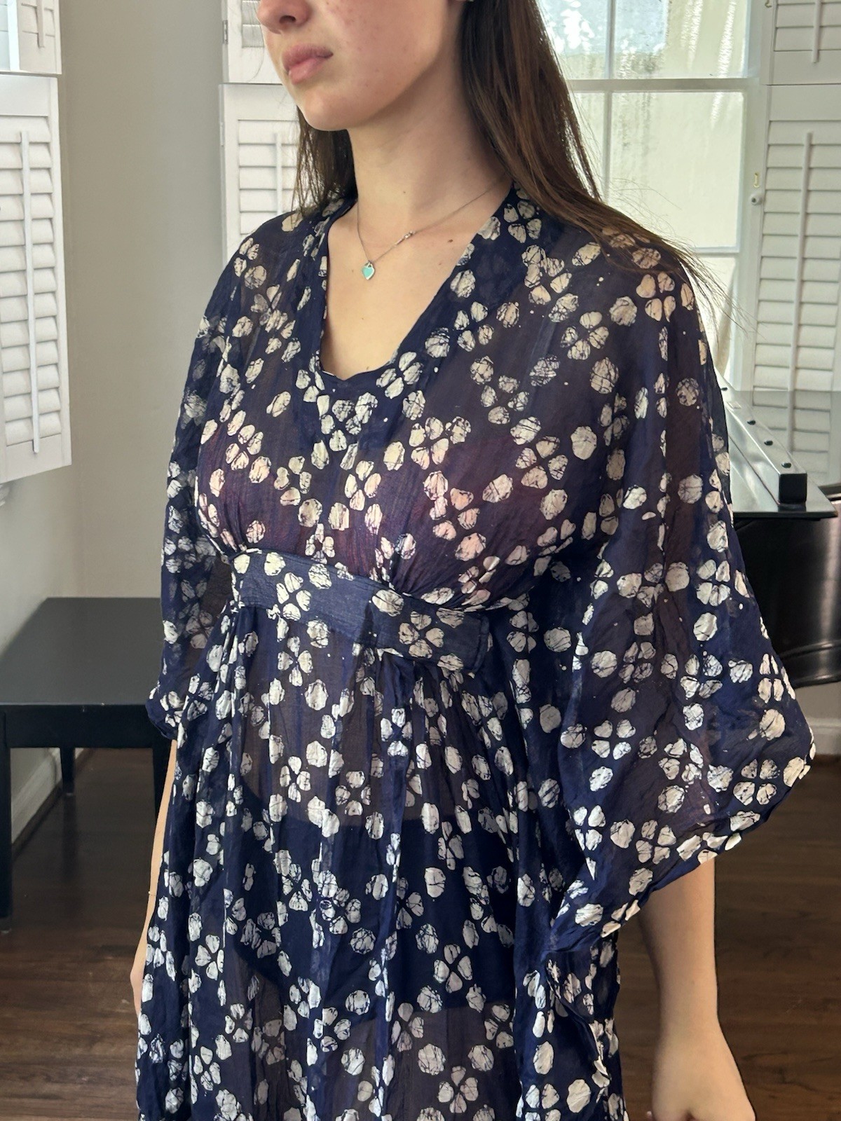 Vintage Batik M Fine Cotton Lightweight Kaftan Mumu Dress Cover Up