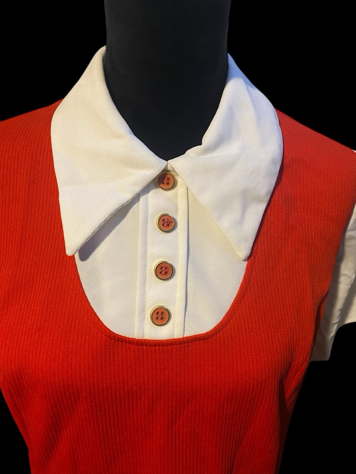 Vintage Stockton 70s Dress Red White Plaid Collar/ Mindi Dress. Size M-L.