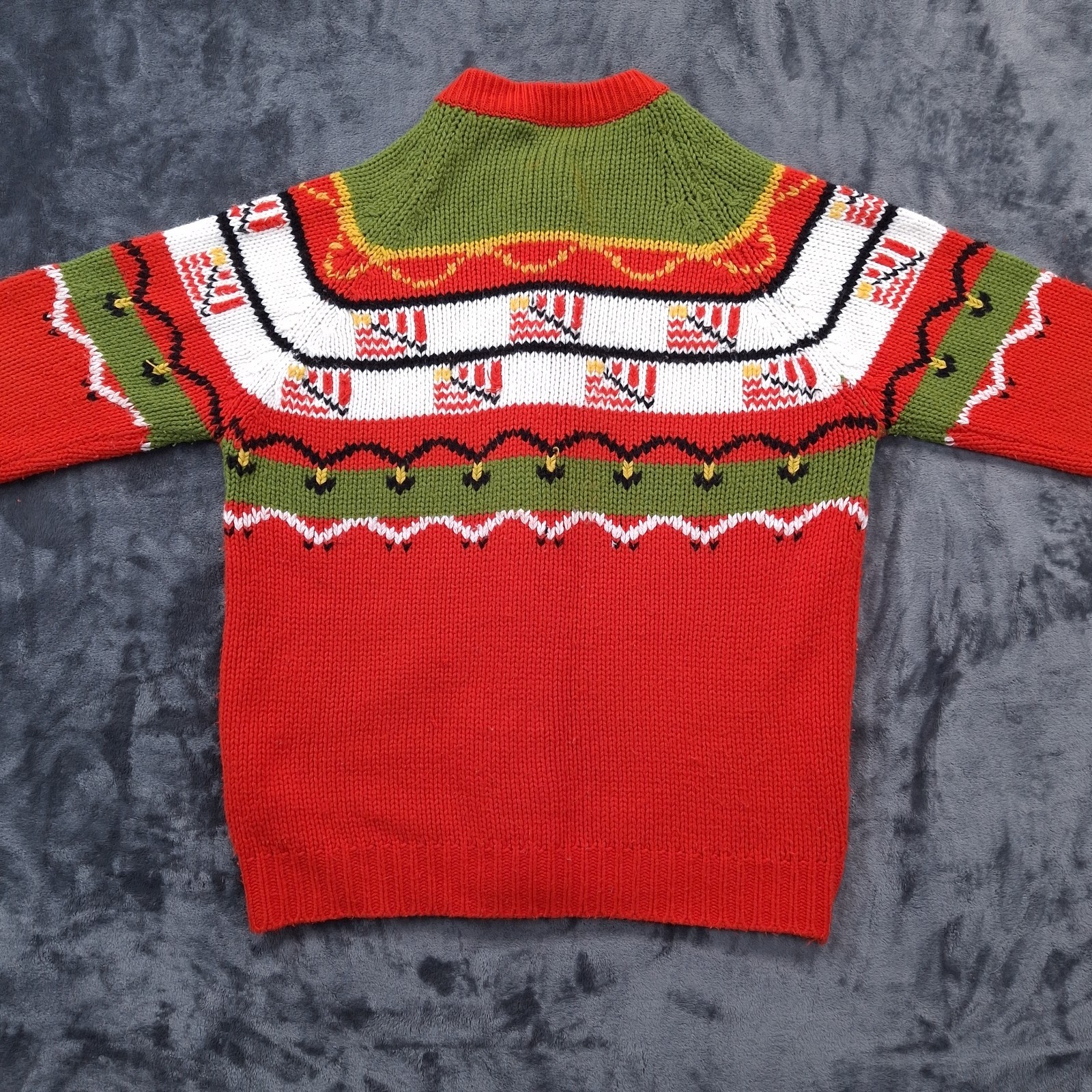 Vtg Handmade Button Front Sweater Red Green Acrylic Blend Womens M 80s Style