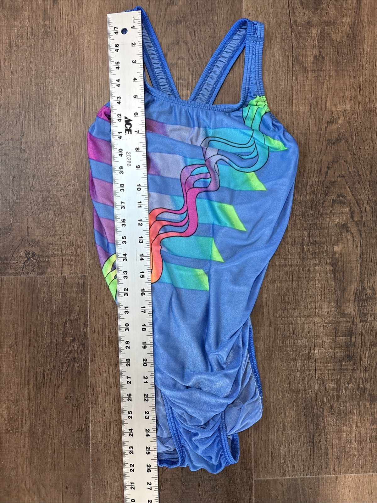 Vintage 90&rsquo;S SPEEDO Womens 14 38 Blue Vaporwave Rainbow Racerback USA Antron