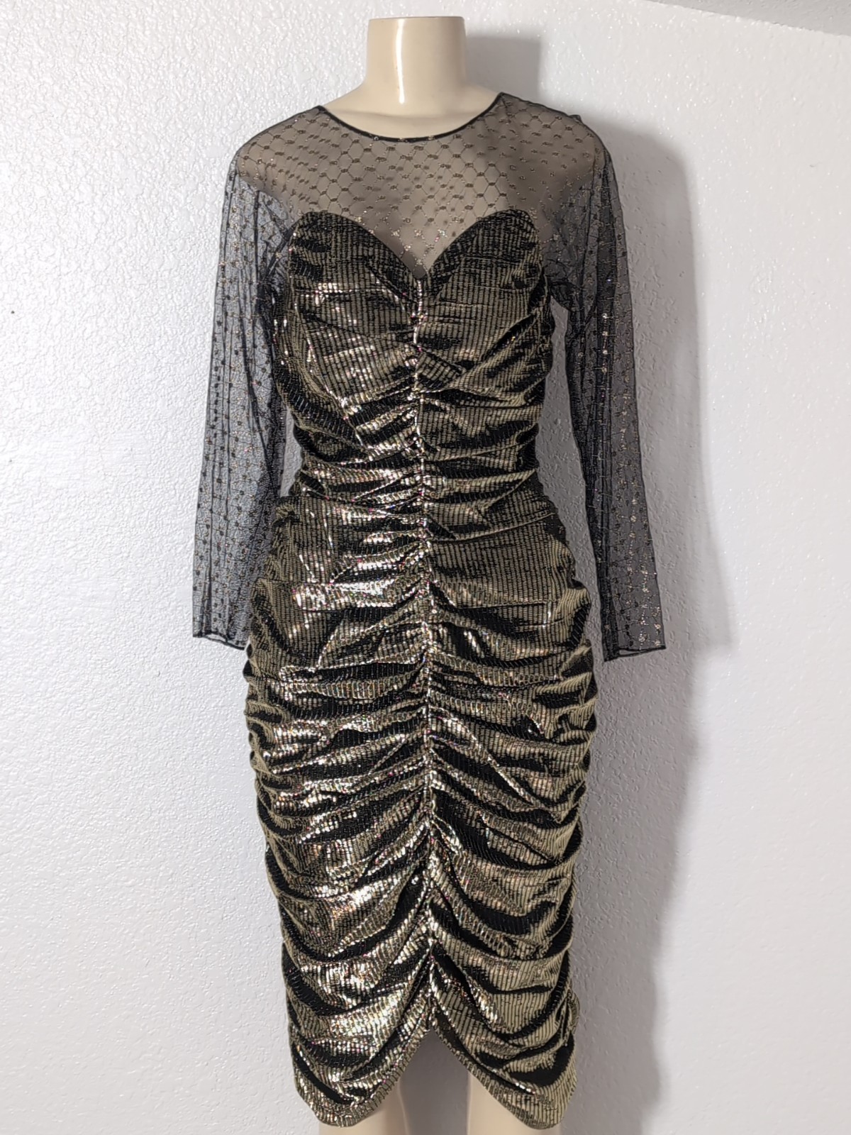 Vintage New Leaf By Samir Metallic Gold Mesh Shimmery Cocktail Party Dress 11/12