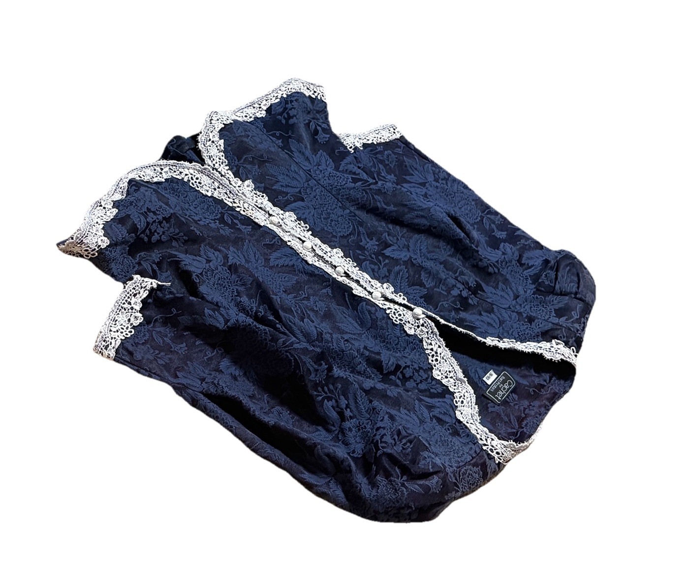 Cachet Bari Protas Vintage Navy Blue Suit Set Skirt Top 9/10 Pearls Lace Rare