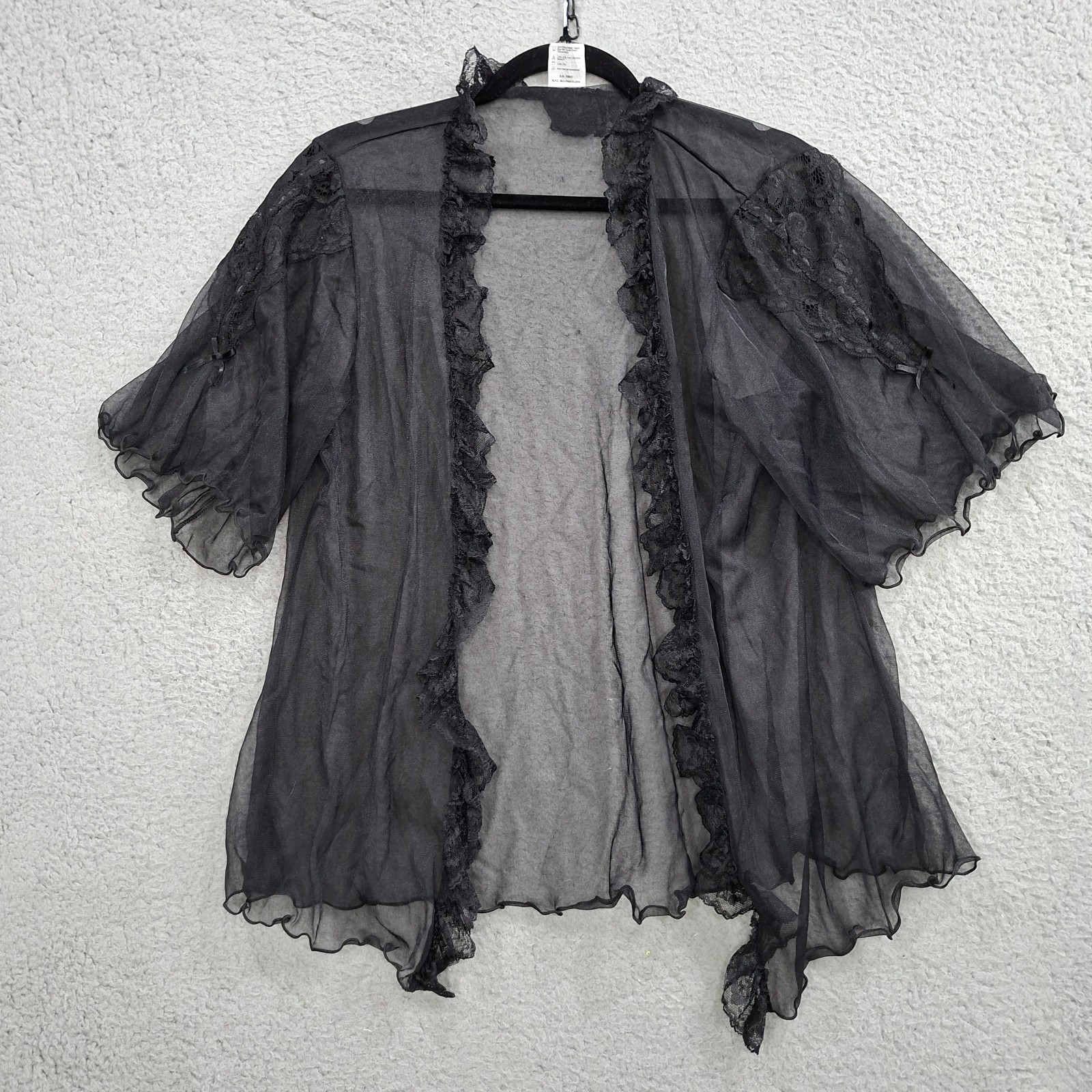 VTG 80s-90s M Mesh Lace Peignoir Sheer Coquette Coverup Lingerie Romantic Goth