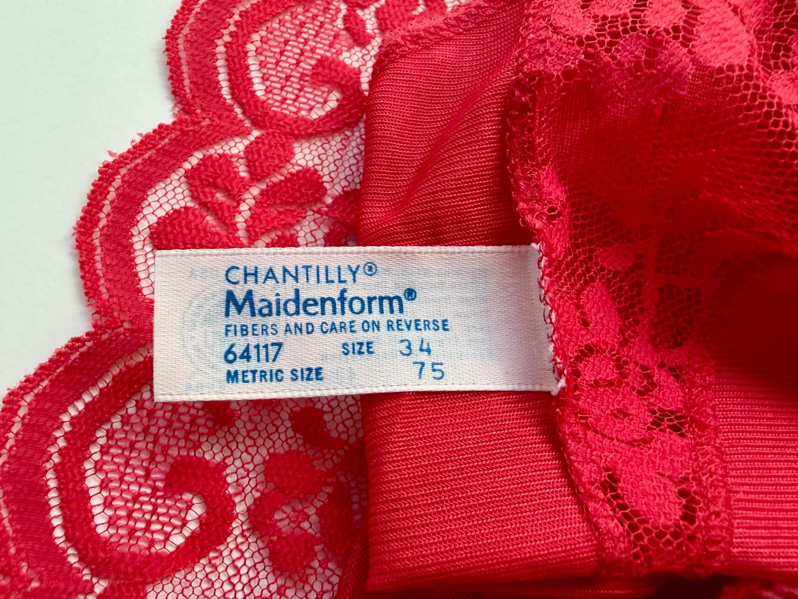 VTG Maidenform Chantilly Bodysuit Lingerie Glossy RED Nylon Lace Sz 34 USA Union
