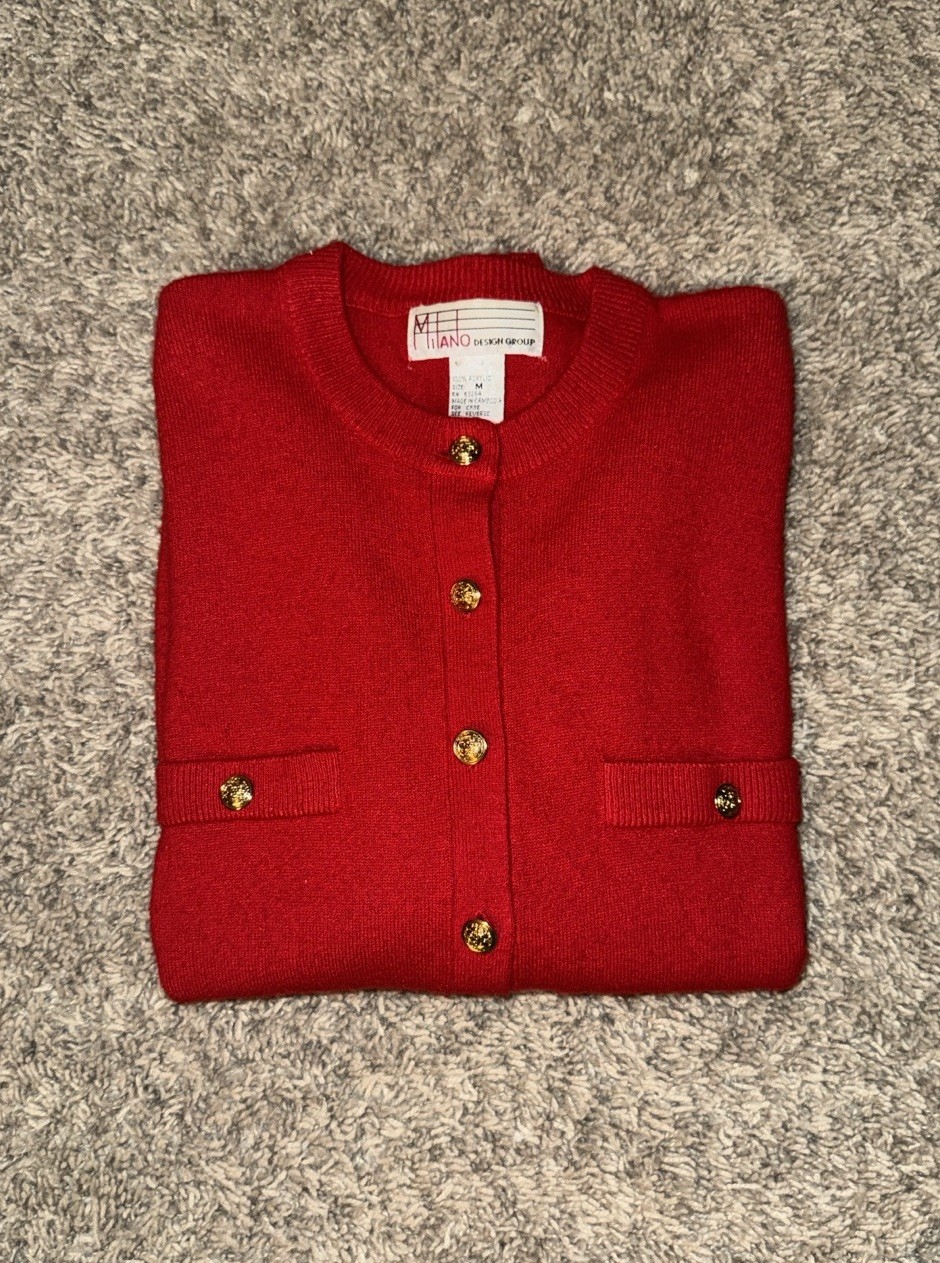 Vintage 90’s Sweater Milano Woman’s M Red Gold Buttons Old School Classy Retro