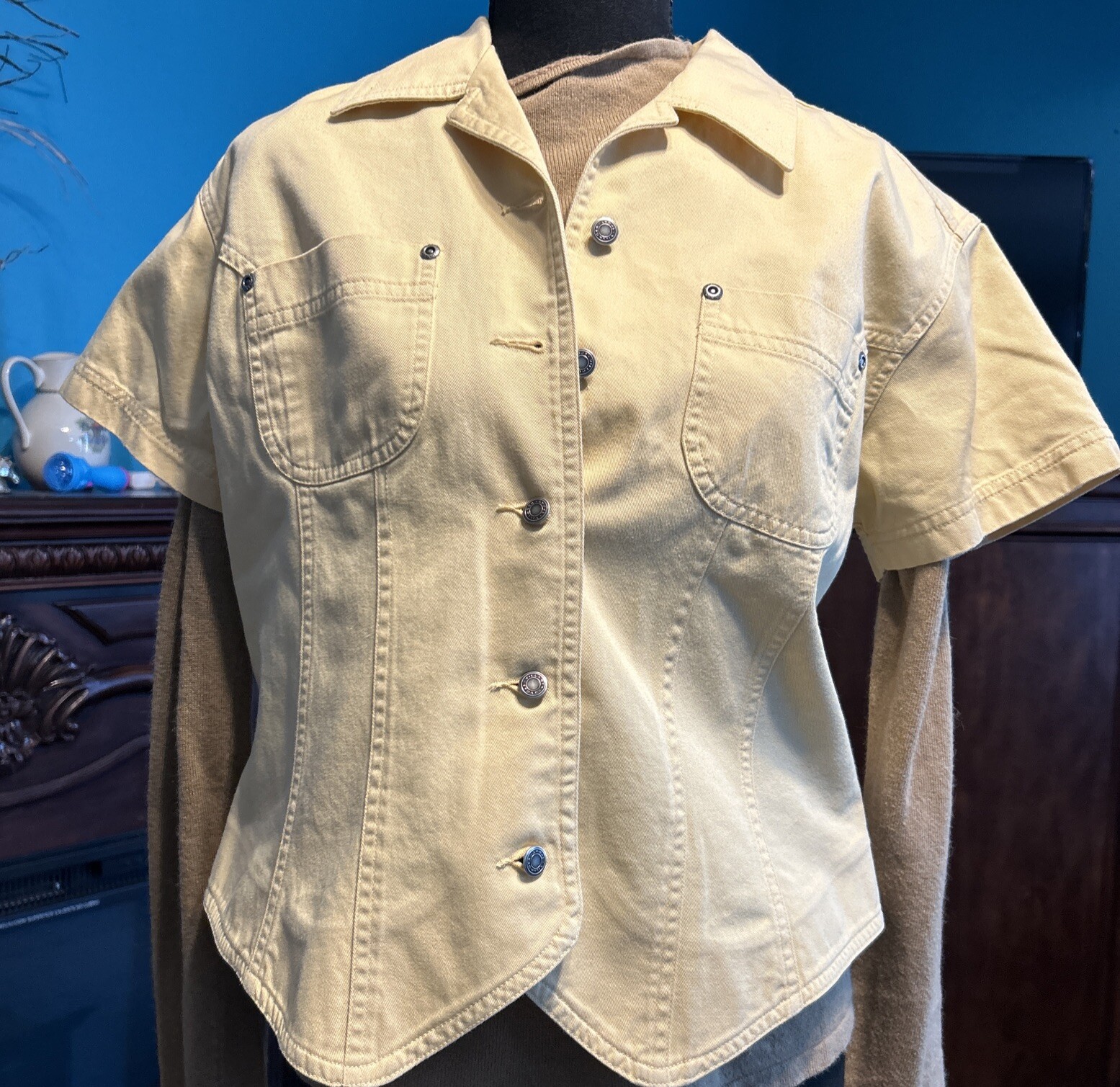 Vintage 90’s Liz Claiborne Villager Sport Short Sleeve Yellow 100% Cotton Vest