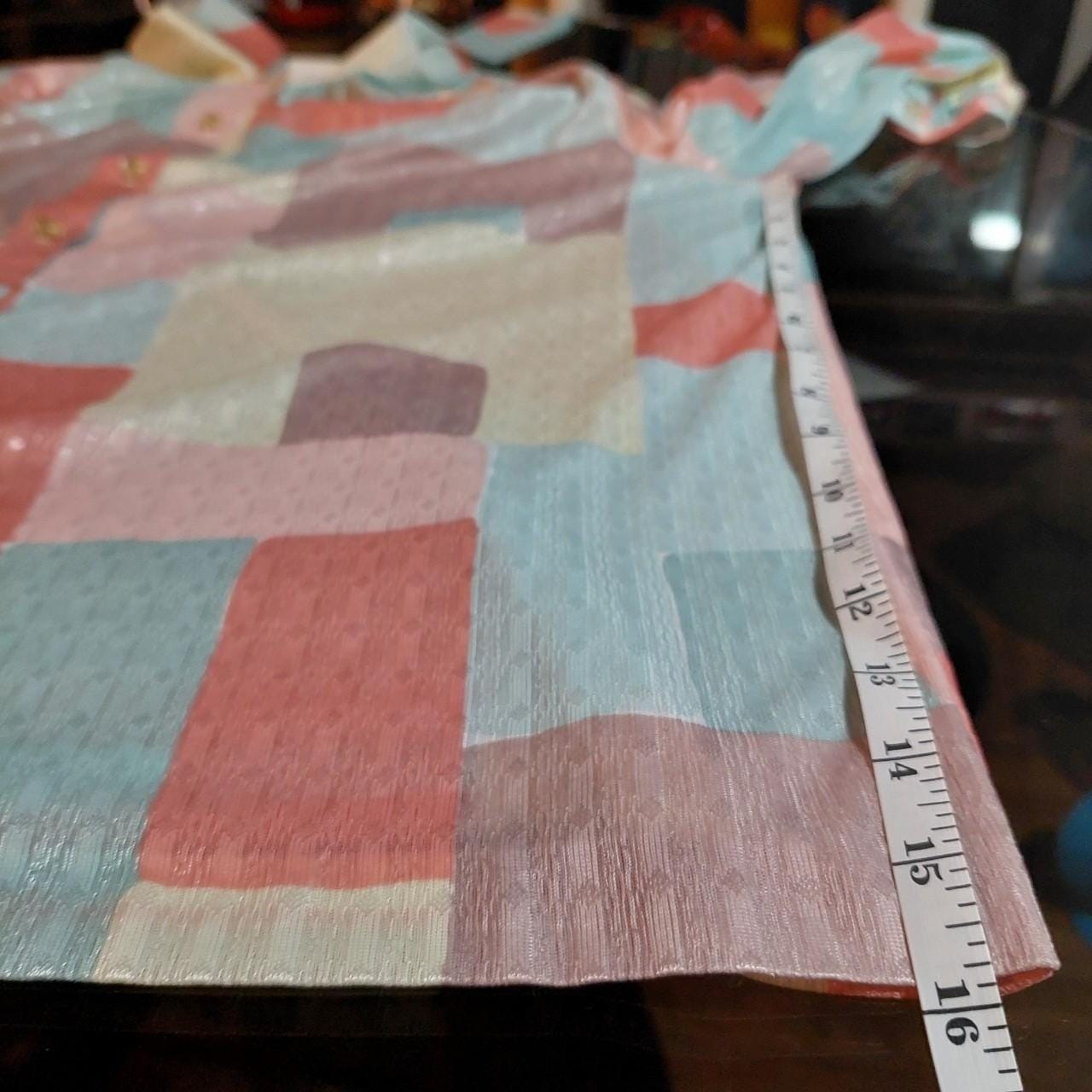 Vintage 1980s made in USA pastel button up with ribbon neck detail