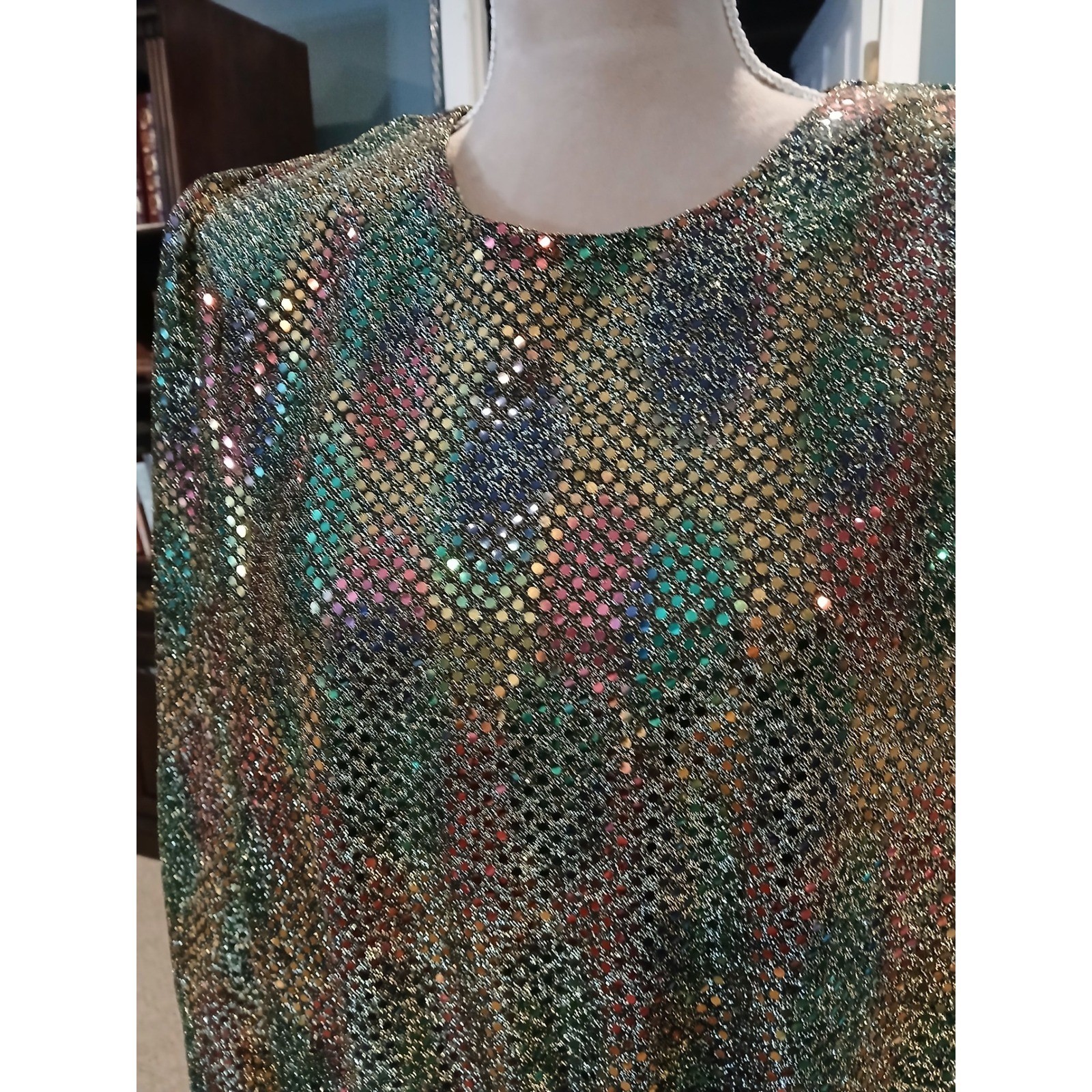 Vtg Another Thyme Medium Metallic Sequin Blouse Gold Multicolor Side Tie – READ