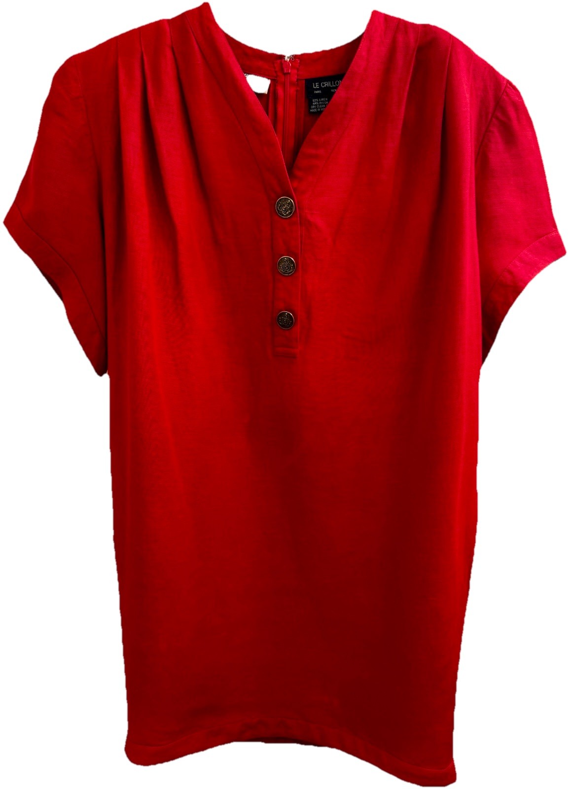 LE CRILLON/BERGDORF GOODMAN (14) Red Tulip Dress Gold Buttons Made In Hong Kong