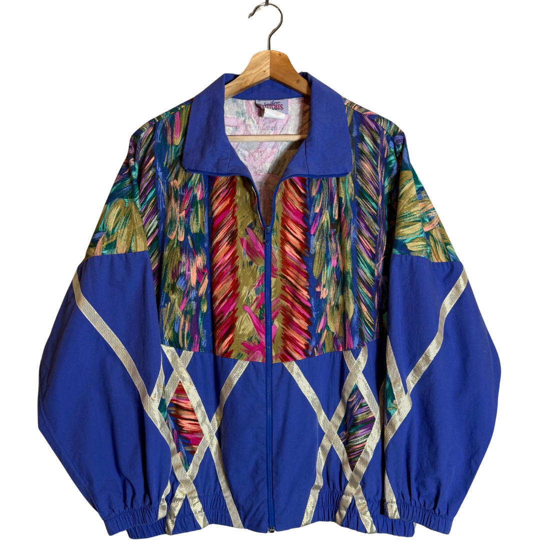 Vintage 80s Southern Stitches Full Zip Windbreaker Track Jacket Women&rsquo;s Large