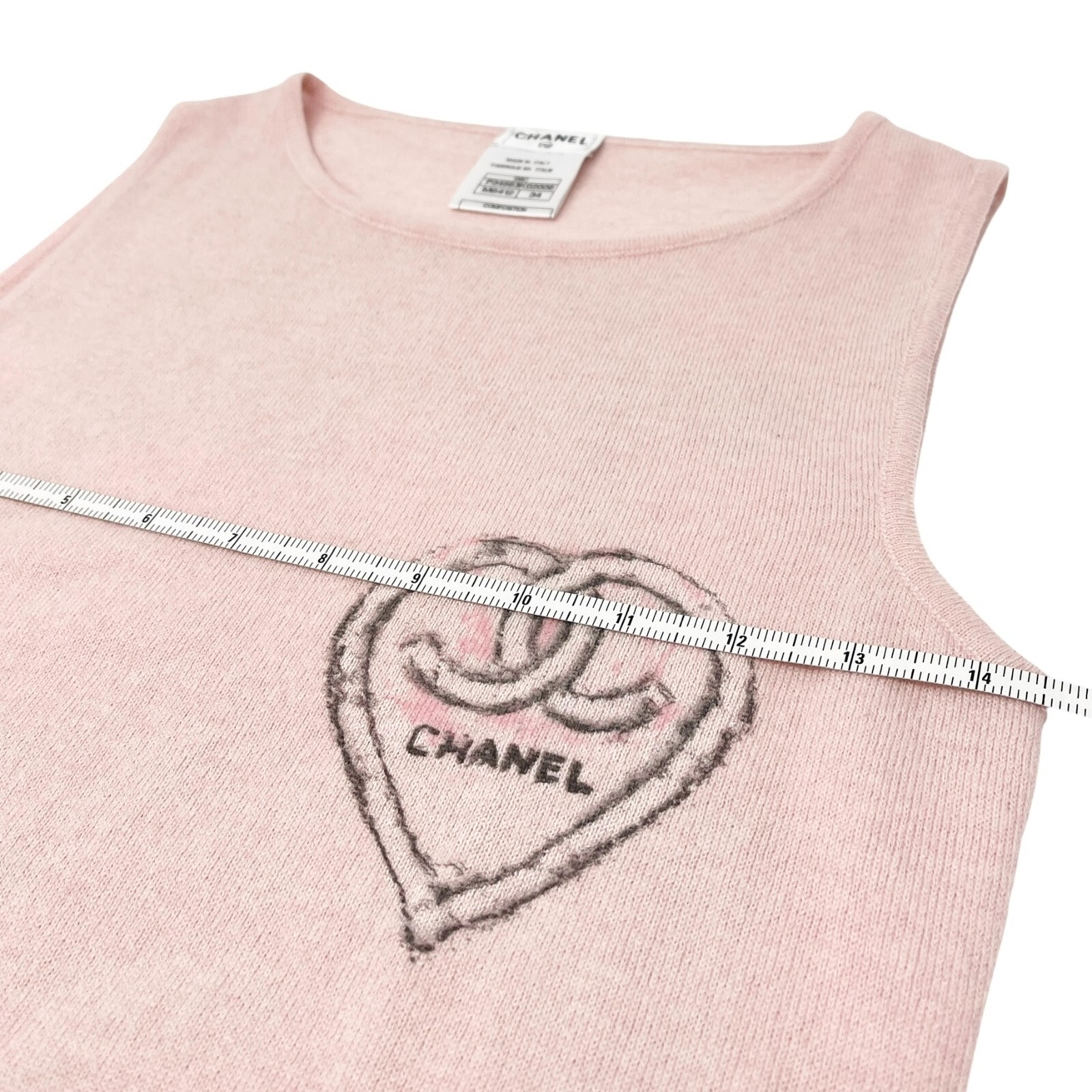 CHANEL Vintage 09C CC Mark Logo Heart Knit Tank Top #34 Pink Cashmere Rank AB+