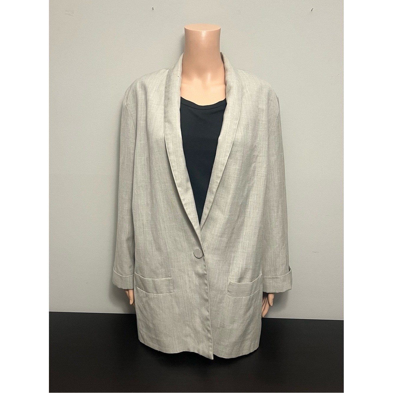 Vintage Christy Girl New York One-Button Blazer Size 14 Beige Academia Neutral
