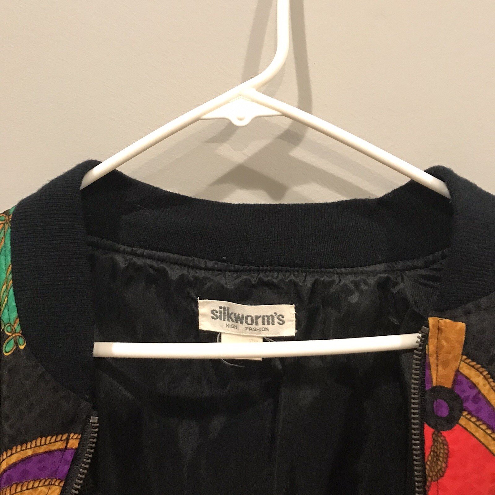 VTG Womens Silkworm&rsquo;s Bomber Jacket Colorful Dopamine Dressing Retro Polyester
