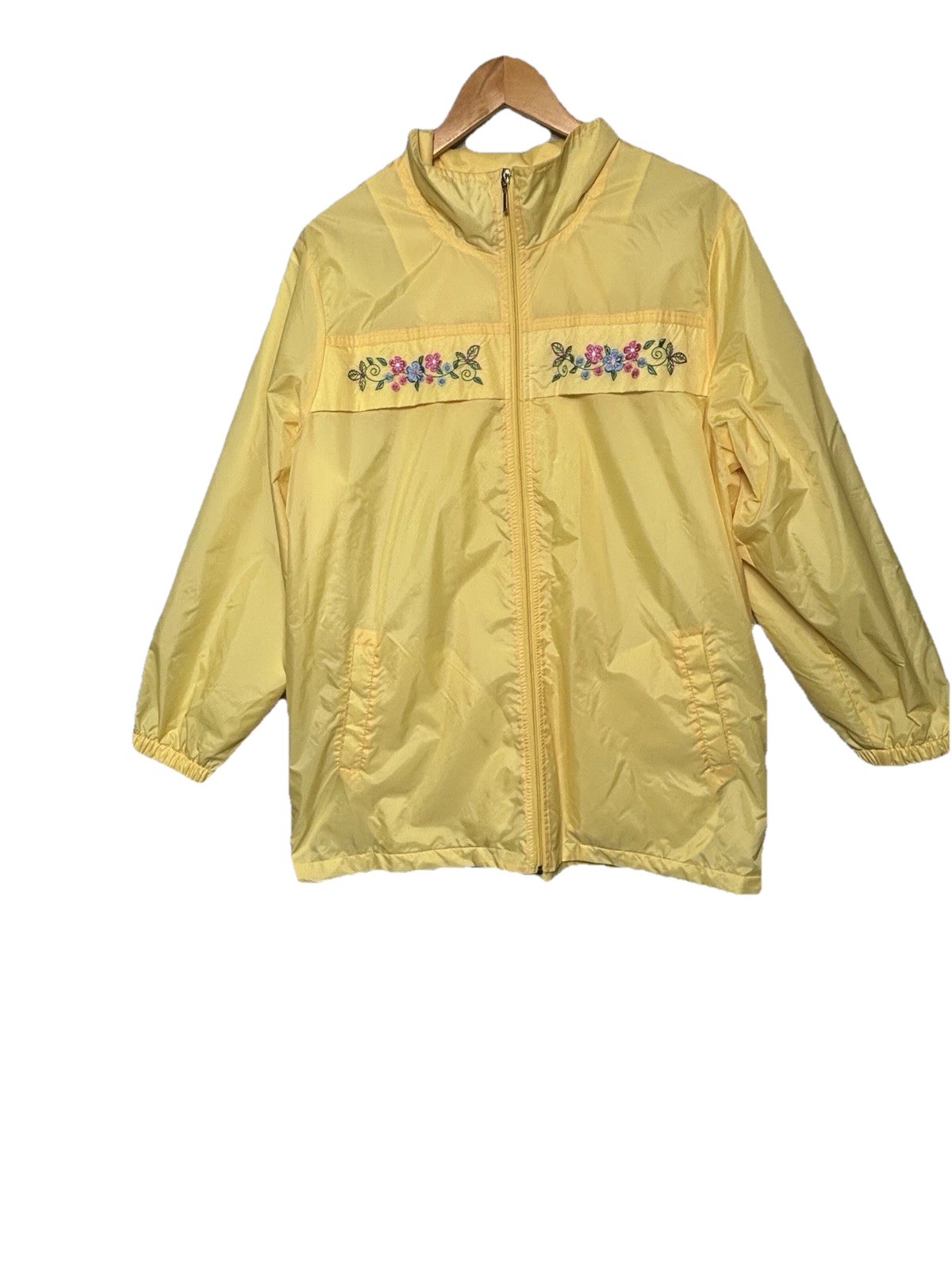 Vintage Blair Windbreaker Jacket Yellow Floral Embroidered XL 90s Nylon
