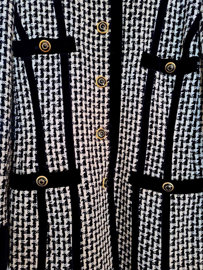 ESCADA by Margaretha Ley Houndstooth Blazer Jacket Tweed Velvet Size 40