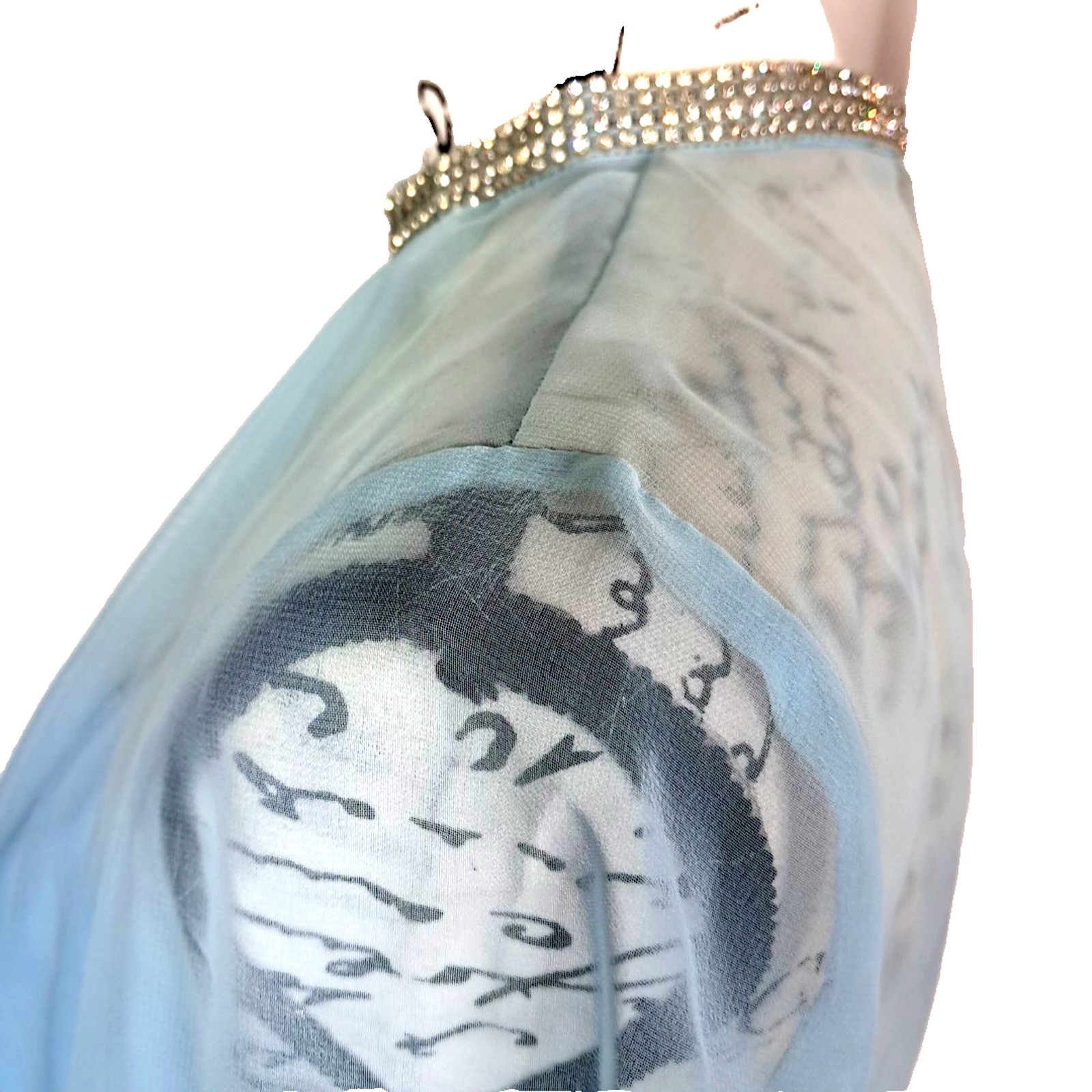 Vtg 70s Sheer Chiffon Rhinestone Maxi Dress Size 9 Blue Regency Formal Union Tag