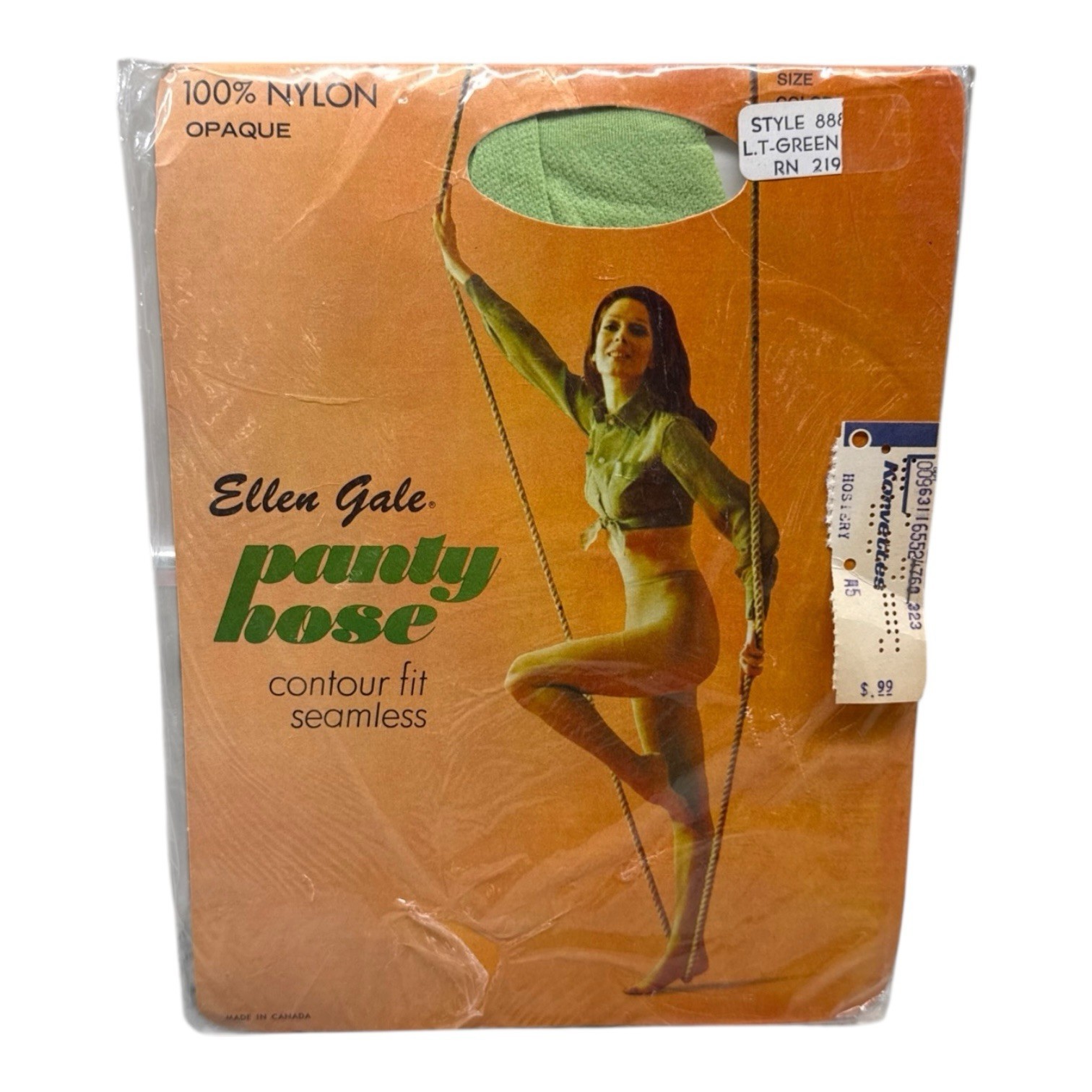 Vintage Ellen Gale Contour Fit Pantyhose 100% Nylon Opaque Light Green Small