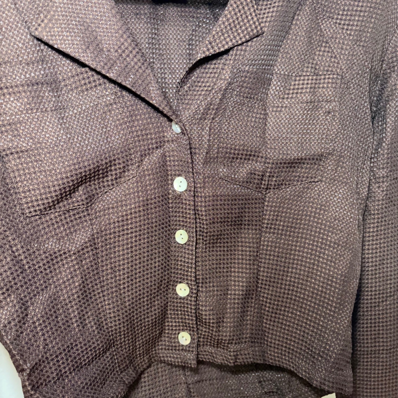 90s Jonathan Martin Brown Cropped Button Up Blouse Indie Sleeze Womens M USA