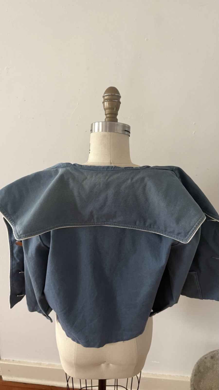 1950s Sailor Collar Cropped Jacket Dusty Blue Rayon Faille Nautical Sportswear