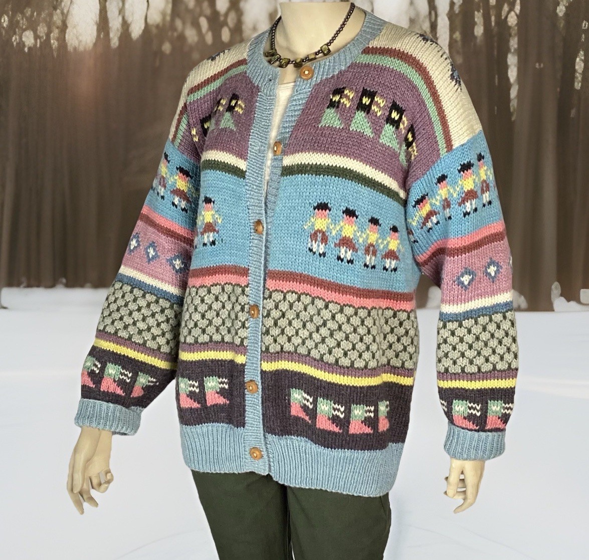 100% Alpaca Wool $250 Vintage Peruvian Cardigan Handmade by Yana, SZ L/XL, EUC