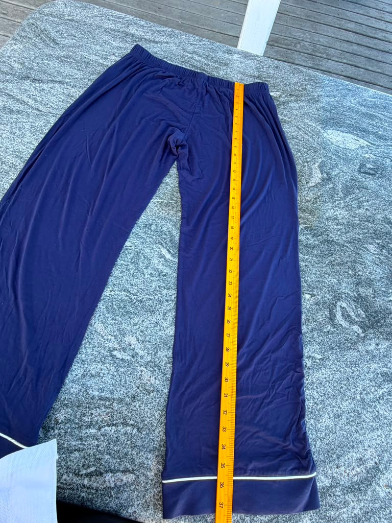 Vintage Navy Cotton Pajamas Set with White Piping, Unbranded, Size Medium