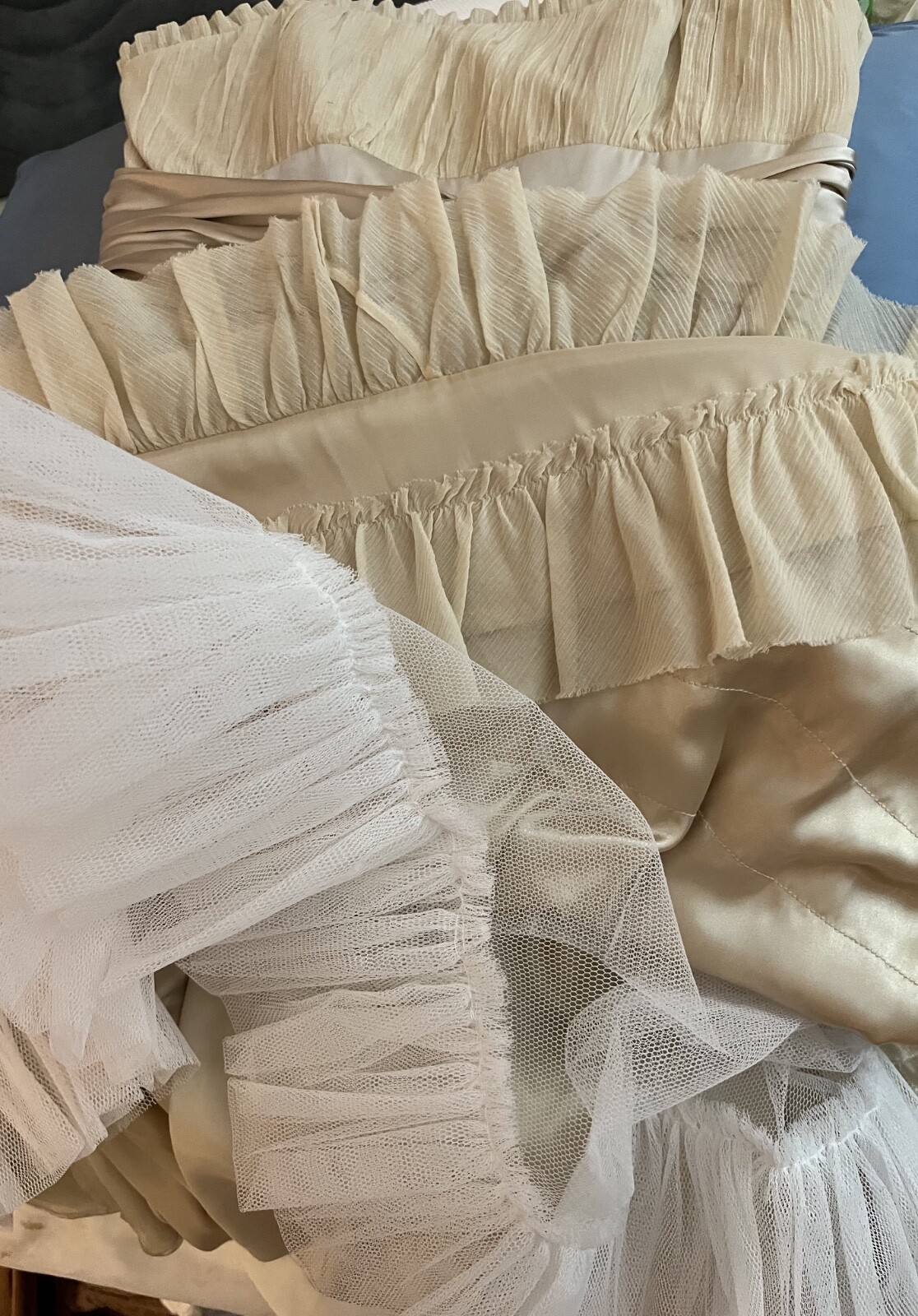 NWT Betsey Johnson Collection 2 Tea Dress Ivory Raw Silk Cotton Ruffles Tulle
