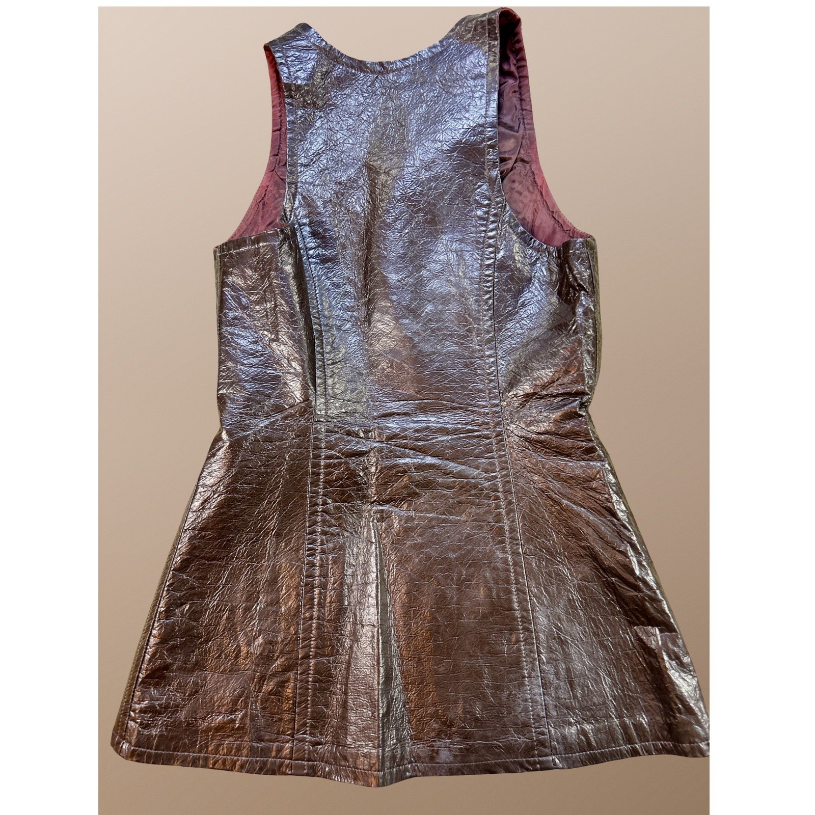Four Corners Vintage 80s Metallic Bronze Zip Front Mini Dress XS S
