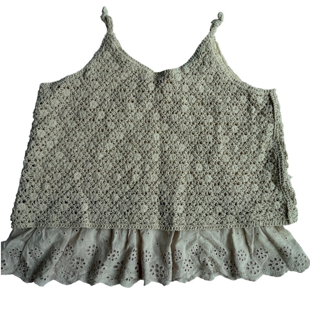 L Love Crochet Eyelet Lace Peplum Cami Tank Top Beige