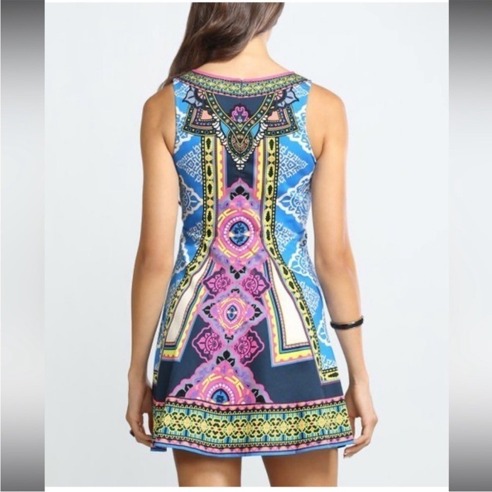 FLYING TOMATO ANTHROPOLOGIE Geometric Fit & Flare Mini Dress Cotton Size Large