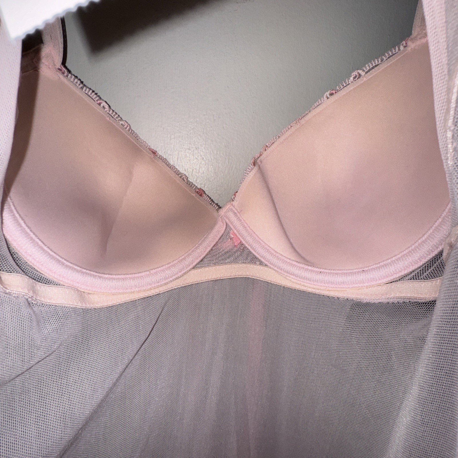 Enchanted Nightie Lingerie 2Pc Sheer Embroidered Flowers Pink Sexy Women’s S