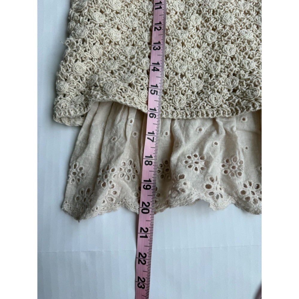 L Love Crochet Eyelet Lace Peplum Cami Tank Top Beige