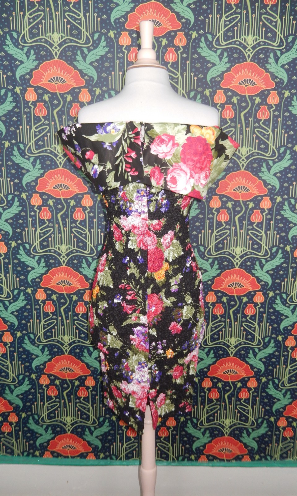 Vintage 80&rsquo;s 90&rsquo;s Floral Chintz Dress Off The Shoulder Wiggle Pencil 6 New