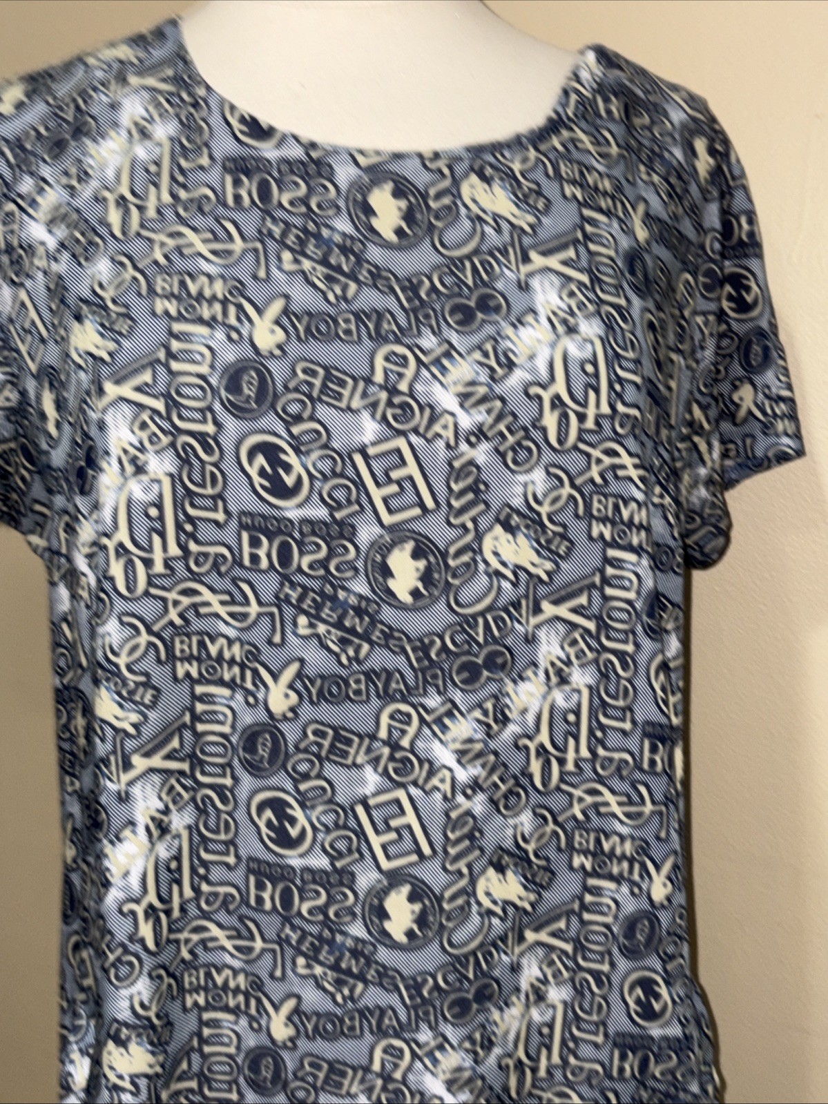 y2k designer logo dress repeating various designers rare L -xl Estate Find