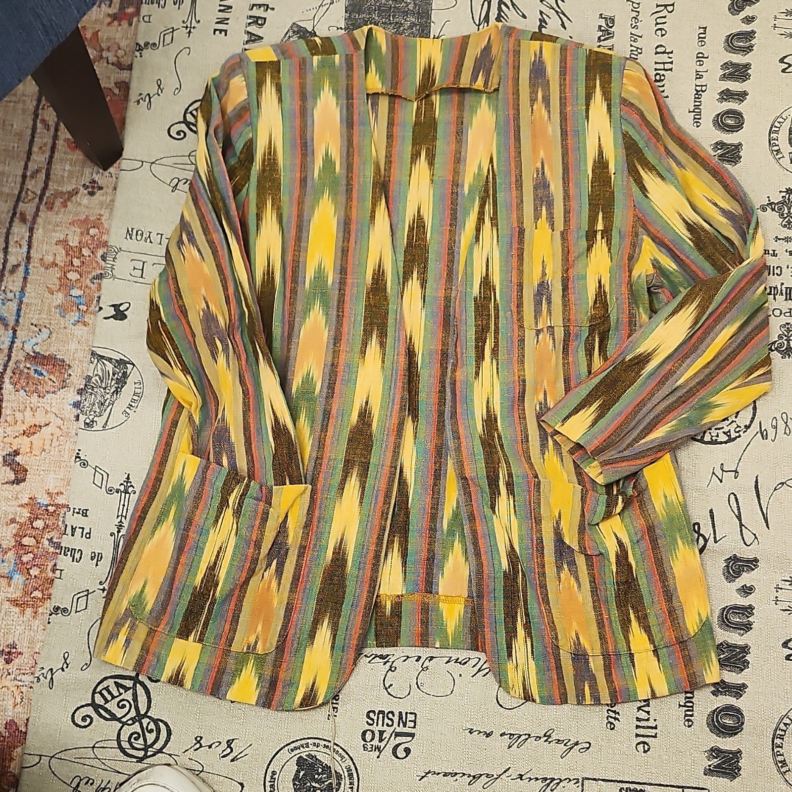 Multicolor Ikat Pattern Women&rsquo;s Jacket Long Sleeve Yellow Brown Blue Green Red