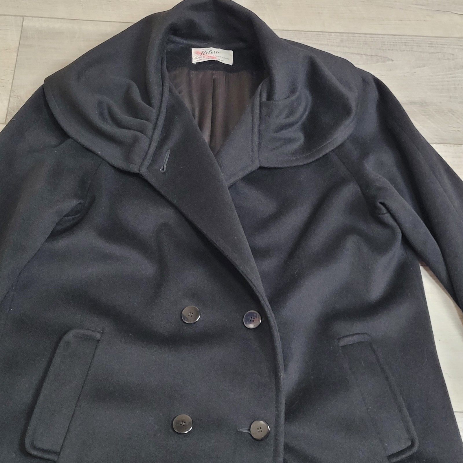 VTG A. Sachs Perlette Wool Overcoat Womens Shawl Collar L/XL Wool Black 80-90&rsquo;s