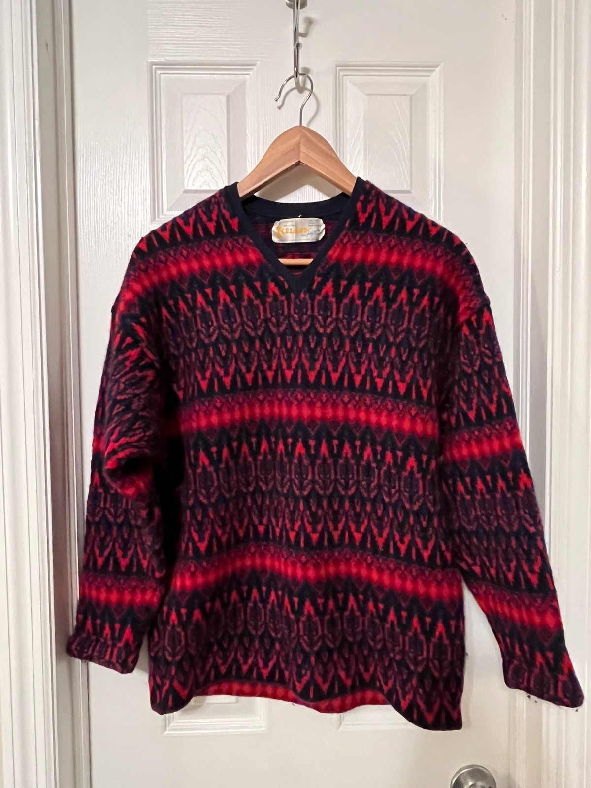 Vintage 60s Original Iceland Hans Heitsch Lambswool Sweater Red/Navy Nordic