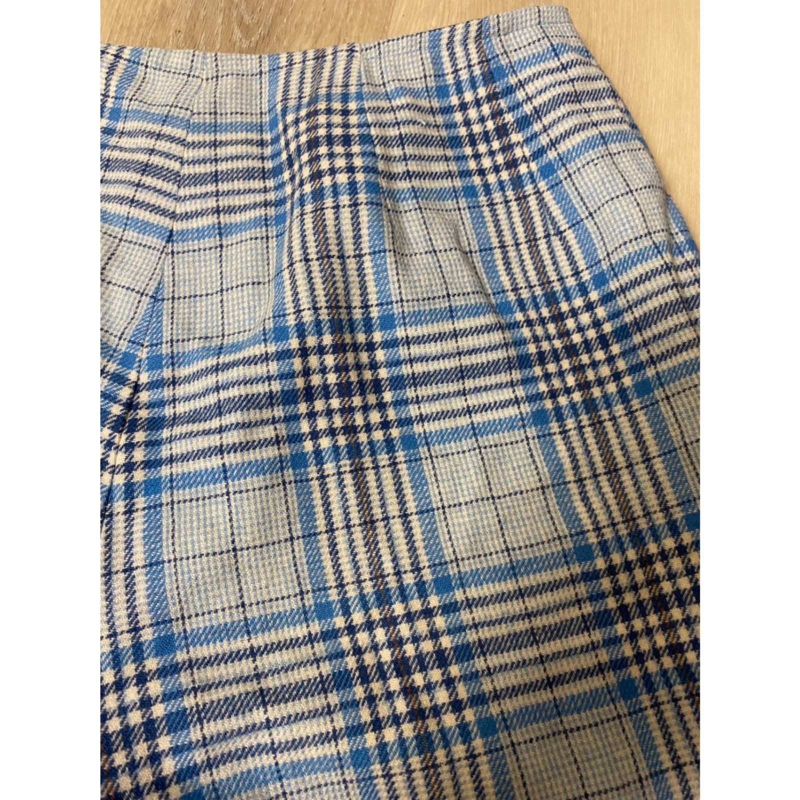 Vintage Young Pendleton 1960s Blue Plaid Wool Wide Leg Trousers Lined Pants M