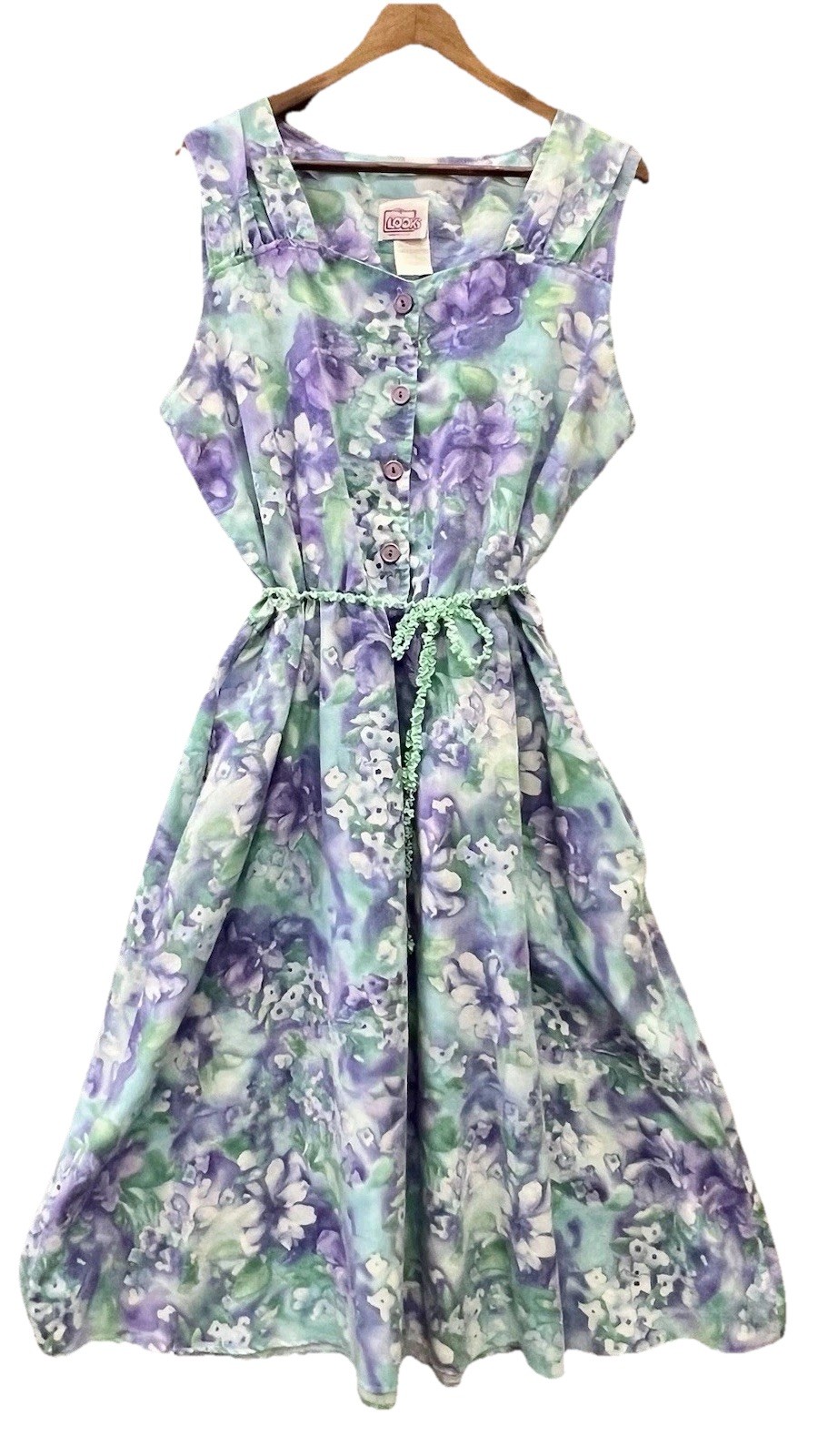 California Looks vintage 1980s watercolor floral sundress Elastic Waist Belt