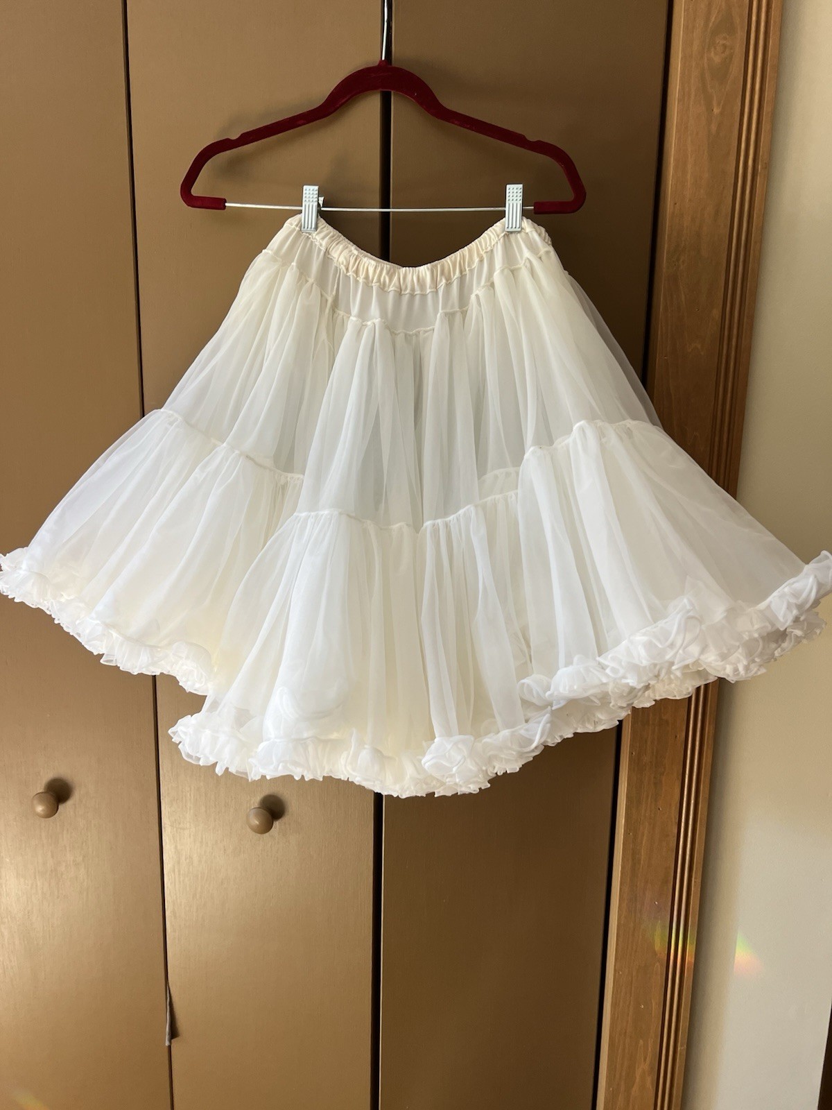 White Short Petticoat Tutu Skirt Ruffle Fluffy Square Dance Lingerie VTG