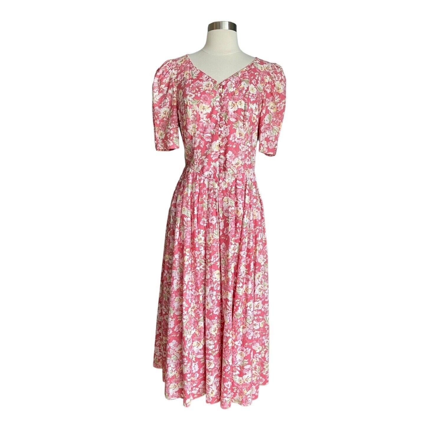 Vintage Laura Ashley Pink Floral Dress Cottagecore Modest Prairie Sz 10 Regency